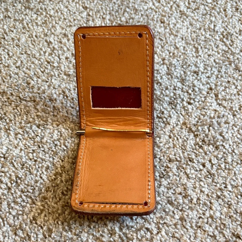 Men's Brown Leather & Ostrich Skin Bifold Wallet Money Clip Contrast Stitching